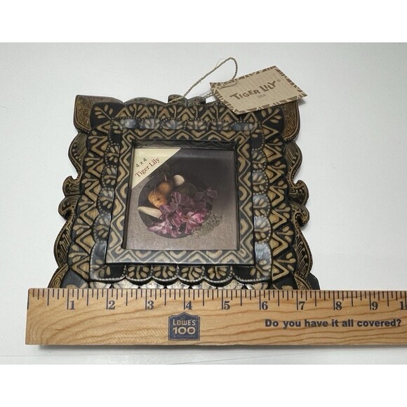 Tiger Lily Picture Frame Hand Painted USA Holds Picture 4x4" VTG? - Picture 5 of 7